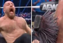 AEW’s Jon Moxley Gets Spiked Board Stuck In Back During Gruesome Match