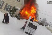 Dramatic footage captures Mass. cops hunting for hydrants under snow during blaze Dramatic footage captures Mass. cops hunting for hydrants under snow during blaze